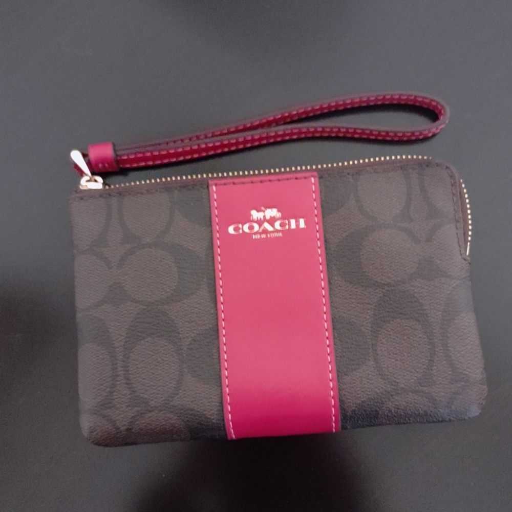 Coach Dark Brown and Burgundy Wristlet